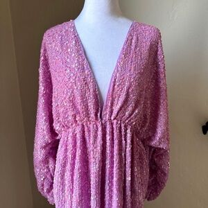 ASOS Edition Pink Sequin Midi Dress - Size 12 (New with Tags)